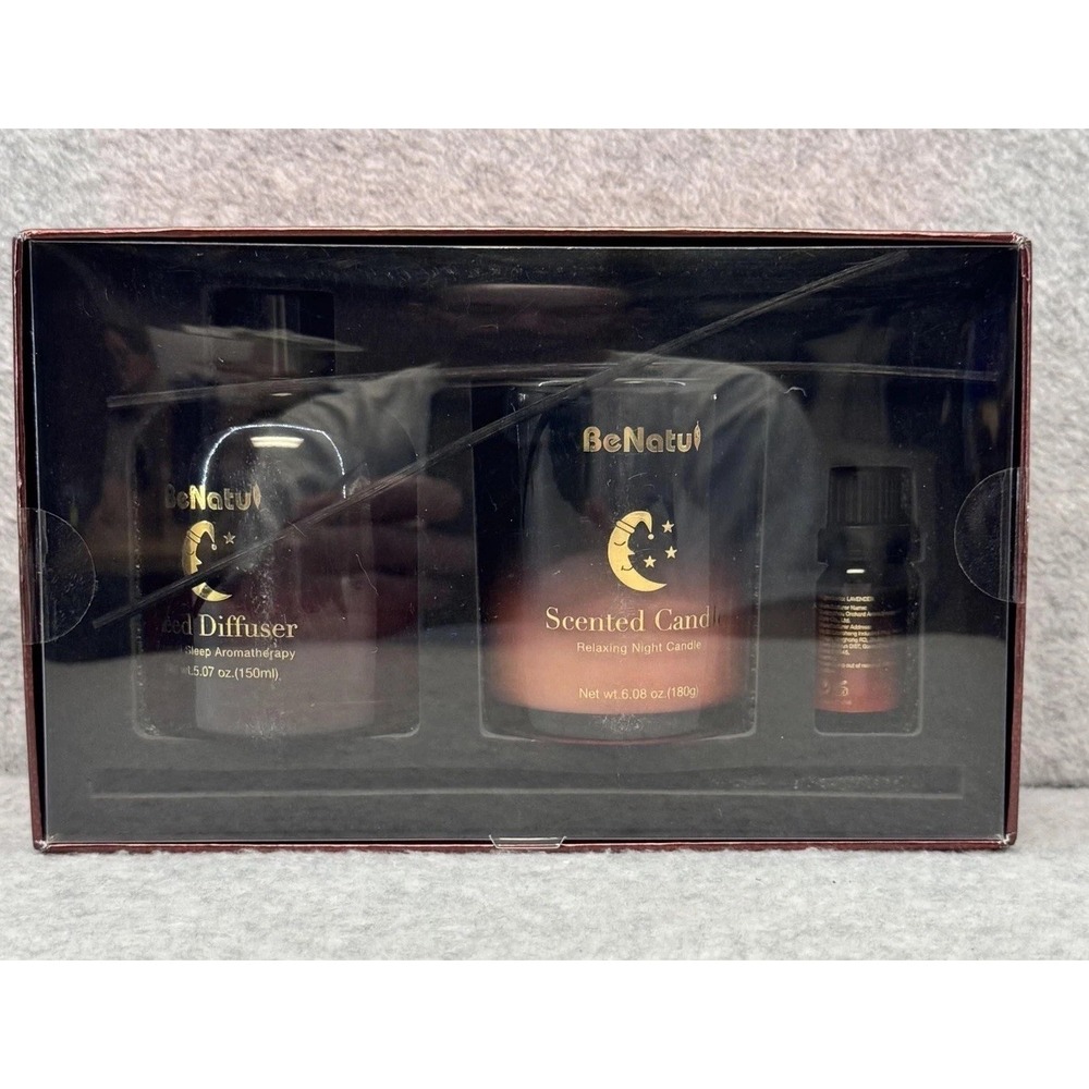 BeNatu Dreamy Nights Trio Lavender Candle Diffuser Essential Oil Gift Set